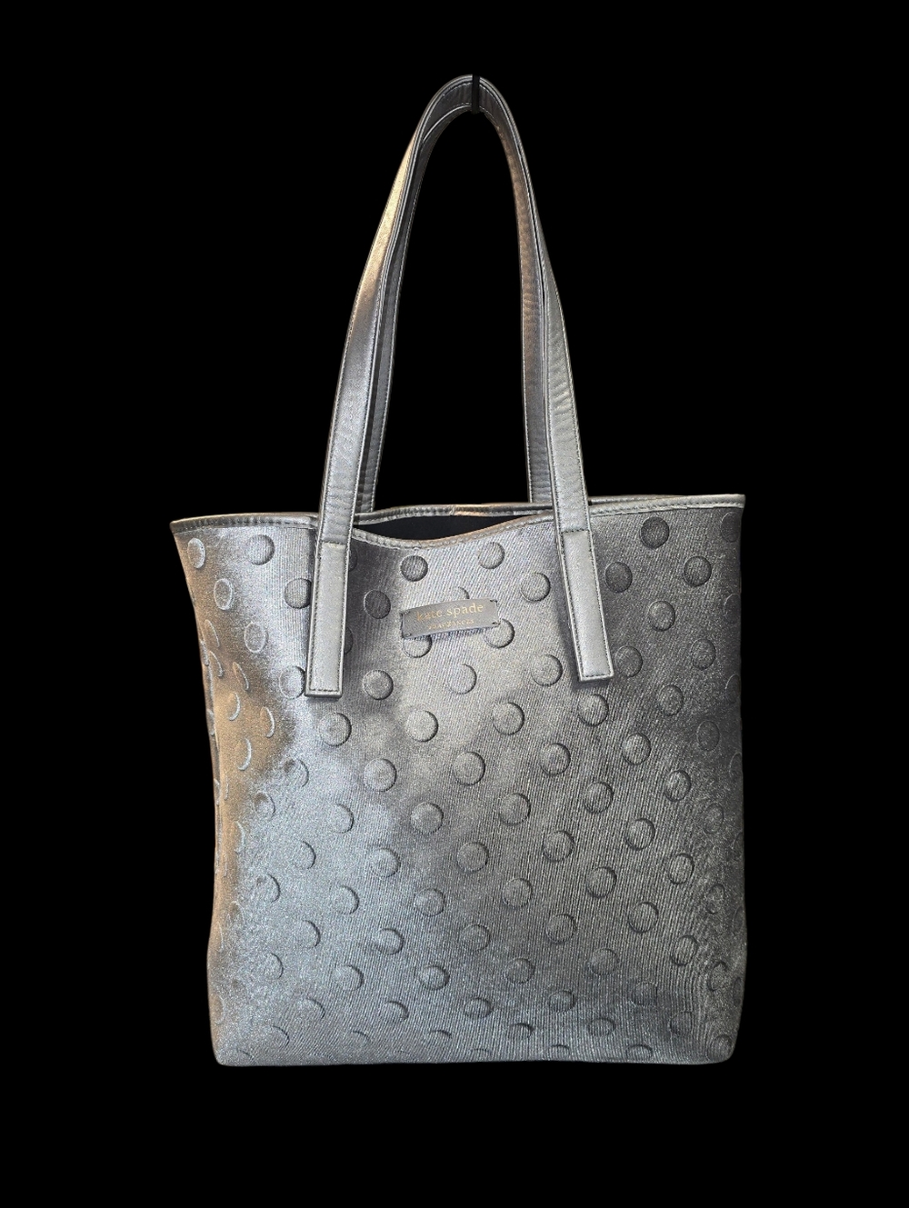 Kate Spade Fragrance Gray Neoprene Velvet Polka Dot Large Tote Shoulder Bag.